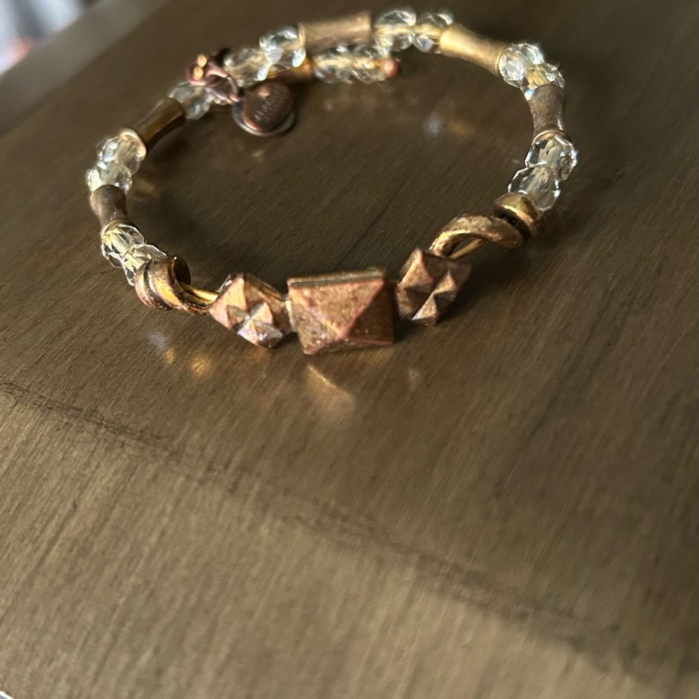 Alex and Ani Gold Patina and Clear Beaded Bracelet